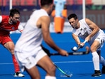 New Zealand hockey player Simon Child in action