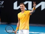 Jiri Lehecka of the Czech Republic celebrates after defeating Felix Auger-Aliassime of Canada during their fourth round match at the Australian Open tennis championship in Melbourne, Australia, Sunday, Jan. 22, 2023.(AP) Jiri Lehecka of the Czech Republic celebrates after defeating Felix Auger-Aliassime of Canada during their fourth round match at the Australian Open tennis championship in Melbourne, Australia, Sunday, Jan. 22, 2023.(AP)