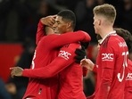 Manchester United's Marcus Rashford, centre, celebrates with teammates after scoring his side's second goal (AP) Manchester United's Marcus Rashford, centre, celebrates with teammates after scoring his side's second goal (AP)