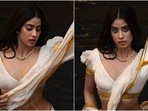 Janhvi Kapoor turns into an apsara in white-gold saree for viral photoshoot. (Instagram) Janhvi Kapoor turns into an apsara in white-gold saree for viral photoshoot. (Instagram)