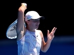 Poland's Iga Swiatek in action during her fourth round match against Kazakhstan's Elena Rybakina 