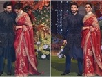 Deepika Padukone in Sindoori saree with Ranveer Singh for Anant Ambani's engagement. Deepika Padukone in Sindoori saree with Ranveer Singh for Anant Ambani's engagement.