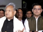 Rajasthan chief minister Ashok Gehlot addresses a joint press conference with Congress leader Sachin Pilot in Jaipur. (ANI file) Rajasthan chief minister Ashok Gehlot addresses a joint press conference with Congress leader Sachin Pilot in Jaipur. (ANI file)