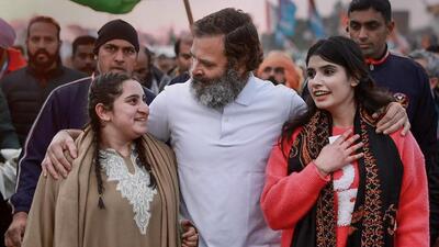 Congress leader Rahul Gandhi during the 'Bharat Jodo Yatra' at Hiranagar in Jammu and Kashmir’s Kathua district on Sunday. (PTI) Congress leader Rahul Gandhi during the 'Bharat Jodo Yatra' at Hiranagar in Jammu and Kashmir’s Kathua district on Sunday. (PTI)