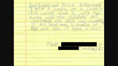 The image shows the letter written by the girl to the police department. (Facebook/@Office of the Mayor - Town of Cumberland)