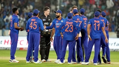 Indian captain Rohit Sharma with his teammates (PTI) Indian captain Rohit Sharma with his teammates (PTI)