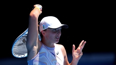 Poland's Iga Swiatek in action during her fourth round match against Kazakhstan's Elena Rybakina (REUTERS)