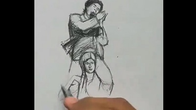 The image shows the artist drawing a scene from Sholay featuring Dharmendra and Amitabh Bachchan. (Twitter/@aapkadharam)