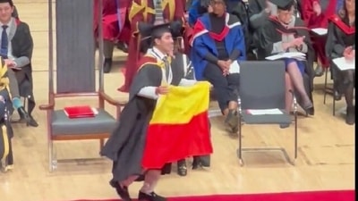 Indian student in London unfurls Karnataka flag at graduation ceremony. Watch Indian student in London unfurls Karnataka flag at graduation ceremony. Watch