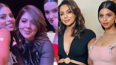 Suhana Khan with Shanaya Kapoor and mother Gauri Khan in Dubai. Suhana Khan with Shanaya Kapoor and mother Gauri Khan in Dubai.