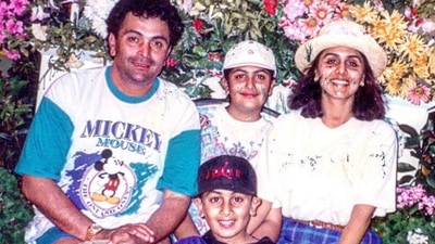 Rishi Kapoor and Neetu Kapoor with Ranbir Kapoor and Riddhima Kapoor Sahni in an old family photo.