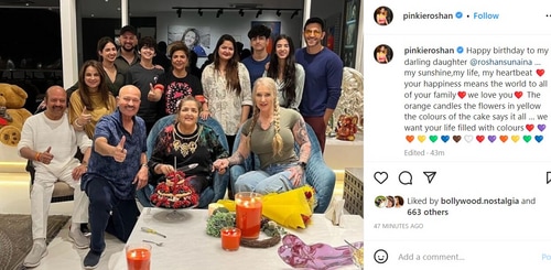 Hrithik Roshan and Saba Azad with his sister Sunaina Roshan and family on her birthday. Hrithik Roshan and Saba Azad with his sister Sunaina Roshan and family on her birthday.