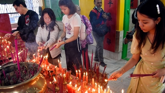 Some children were seen wearing traditional Chinese rabbit hats while others held blown sugar or marshmallows shaped like rabbits.(ANI)