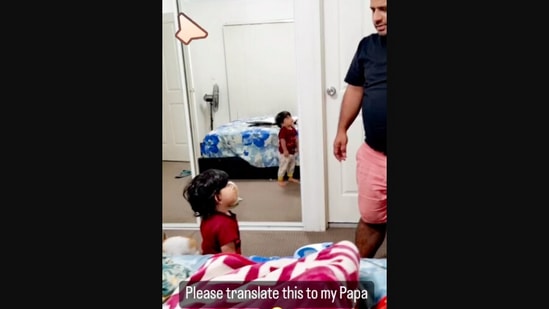 The image, taken from the Instagram video, shows the daughter talking to her dad.(Instagram/@nairamathur21)