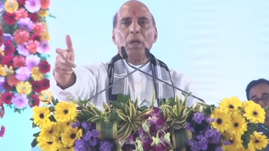 Rajnath Singh addresses an event in Madhya Pradesh. (Twitter/ BJP) 