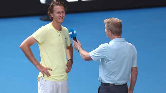 Sebastian Korda of the US during the post match interview after winning his fourth round match against Hubert Hurkacz(REUTERS)