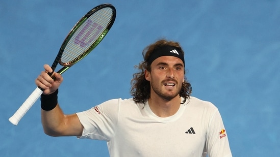  Greece's Stefanos Tsitsipas reacts during his fourth round match against Italy's Jannik Sinner (REUTERS)