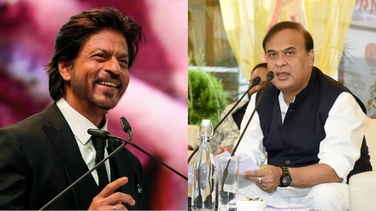 Bollywood actor Shah Rukh Khan and Assam chief minister Himanta Biswa Sarma.(PTI, ANI)