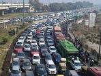 Republic Day 2023: Delhi traffic crawls due to restrictions for Republic Day Parade rehearsal. (Sanchit Khanna/HT) Republic Day 2023: Delhi traffic crawls due to restrictions for Republic Day Parade rehearsal. (Sanchit Khanna/HT)