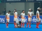 Indian players react after losing against New Zealand, in the 2023 Men's FIH Hockey World Cup match(PTI) Indian players react after losing against New Zealand, in the 2023 Men's FIH Hockey World Cup match(PTI)