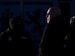 Frank Hanebuth, former leader of the "Hell's Angels" chapter in Hannover, arrives for his trial at the High Court in San Fernando de Henares, outside Madrid, Spain.