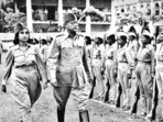 Captain Lakshmi Sahgal and Subhash Chandra Bose inspecting the Rani of Jhansi Regiment of the INA in the early 1940s. (HT file) Captain Lakshmi Sahgal and Subhash Chandra Bose inspecting the Rani of Jhansi Regiment of the INA in the early 1940s. (HT file)