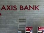 Axis Bank's logo is seen next to ATM machines at its corporate headquarters in Mumbai.