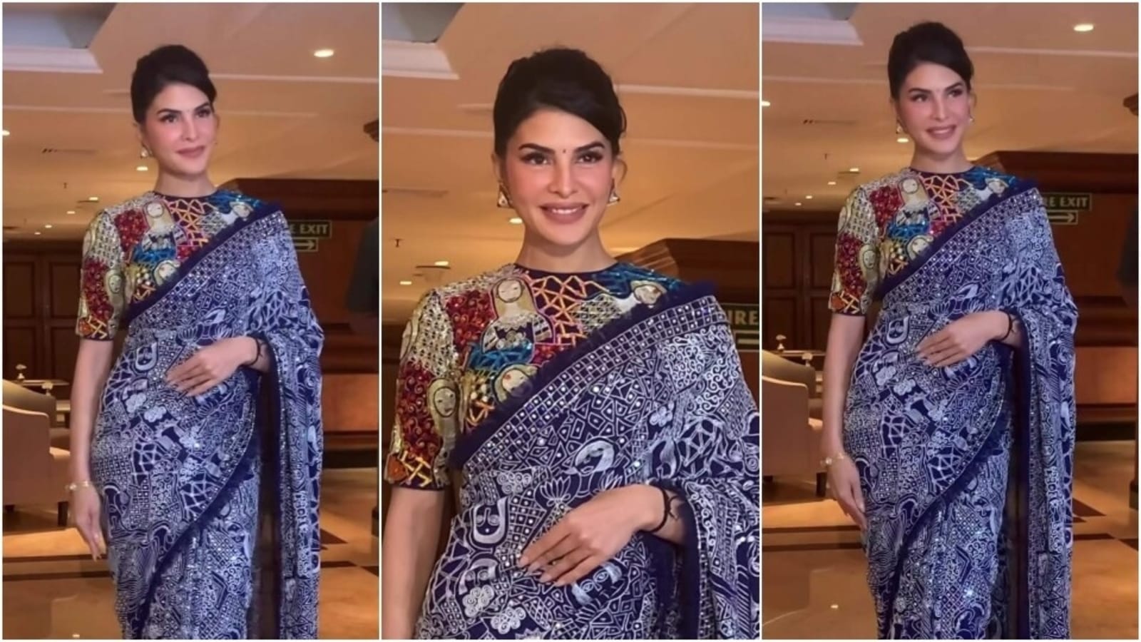 Jacqueline Fernandez gets clicked at Mumbai event in printed saree ...