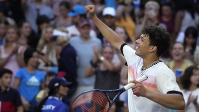 Ben Shelton of the U.S. celebrates after defeating compatriot J.J. Wolf in their fourth round match at the Australian Open (AP) Ben Shelton of the U.S. celebrates after defeating compatriot J.J. Wolf in their fourth round match at the Australian Open (AP)