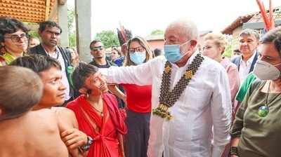 Brazil's President Luiz Inacio Lula da Silva visits the Yanomami Indigenous Health House in Roraima state (Reuters)