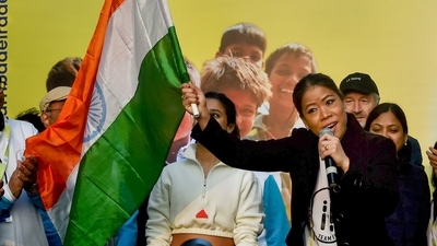 Olympic medalist boxer Mary Kom during the 4th edition of Ekal Run, in Kolkata (PTI) Olympic medalist boxer Mary Kom during the 4th edition of Ekal Run, in Kolkata (PTI)