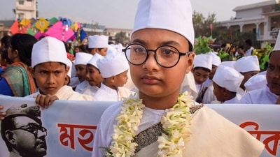 Students take part in a rally on the 126th birth anniversary of Netaji Subhas Chandra Bose, in Agartala, Monday. (PTI) Students take part in a rally on the 126th birth anniversary of Netaji Subhas Chandra Bose, in Agartala, Monday. (PTI)