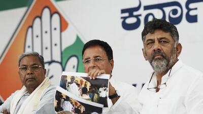 The Opposition Congress organised silent protest demonstrations at about 300 places in Bengaluru on Monday. (PTI) The Opposition Congress organised silent protest demonstrations at about 300 places in Bengaluru on Monday. (PTI)