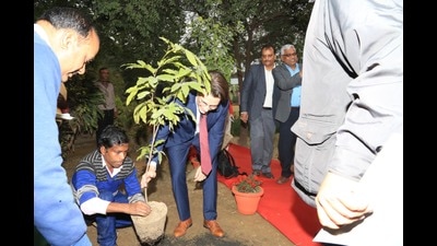 The ambassadors also visited the Botanic Garden of the institute. (HT Photo)