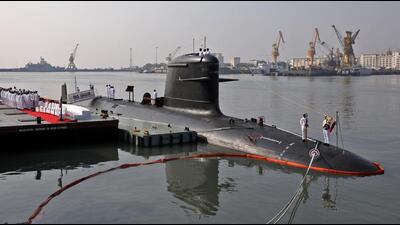 The state-of-the-art technology utilised in the Scorpene has ensured superior stealth features (such as advanced acoustic absorption techniques, low radiated noise levels and hydro-dynamically optimised shape) and the ability to launch a crippling attack on the enemy using precision-guided weapons. The attack can be launched with both torpedoes and tube-launched anti-ship missiles whilst underwater or on the surface. (REUTERS) The state-of-the-art technology utilised in the Scorpene has ensured superior stealth features (such as advanced acoustic absorption techniques, low radiated noise levels and hydro-dynamically optimised shape) and the ability to launch a crippling attack on the enemy using precision-guided weapons. The attack can be launched with both torpedoes and tube-launched anti-ship missiles whilst underwater or on the surface. (REUTERS)