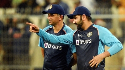 Rahul Dravid paid a glittering tribute to Rohit Sharma as India captain's career comes full circle (PTI) Rahul Dravid paid a glittering tribute to Rohit Sharma as India captain's career comes full circle (PTI)