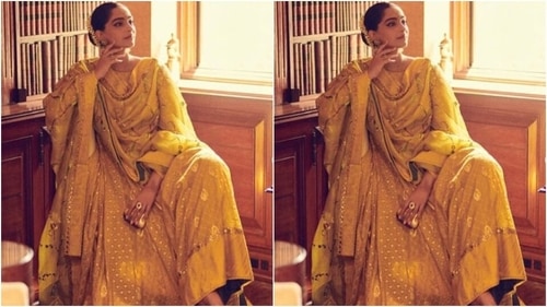Sonam decked up in the yellow anarkali suit is giving all Basant Panchmi vibes. (Instagram/@sonamkapoor) Sonam decked up in the yellow anarkali suit is giving all Basant Panchmi vibes. (Instagram/@sonamkapoor)