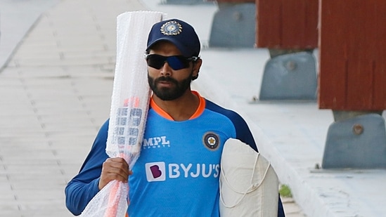 India's Ravindra Jadeja arrives for practice session (ANI)