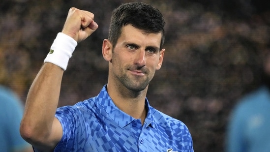 Novak Djokovic of Serbia reacts after defeating Alex de Minaur of Australia (AP)