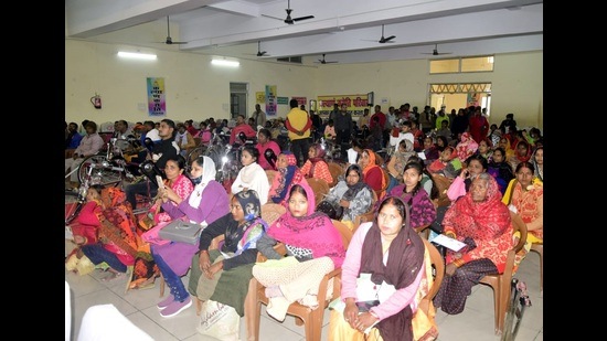 Beneficiaries at the event to mark the birth anniversary of Netaji Subhas Chandra Bose on Monday. (Sourced)