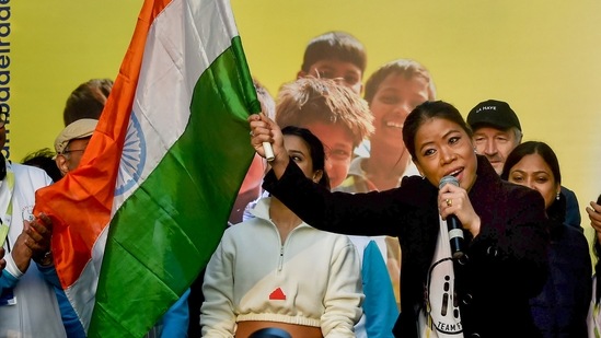 Olympic medalist boxer Mary Kom during the 4th edition of Ekal Run, in Kolkata(PTI)