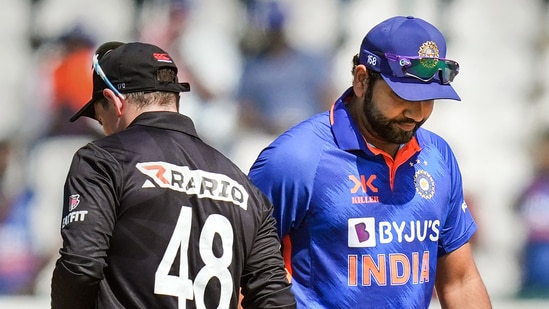 Captains Rohit Sharma of India and Tom Latham of New Zealand before the 1st ODI cricket match(PTI)