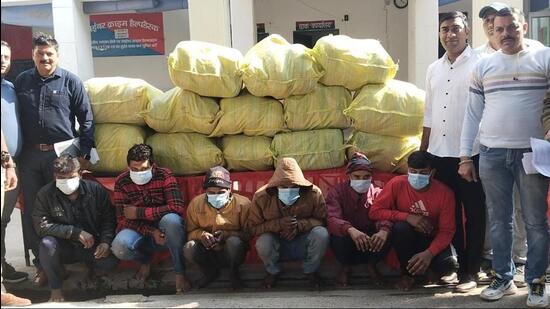 The smugglers had hidden 502kg contraband behind metal sheets inside a truck, said police officers. (HT Photo)