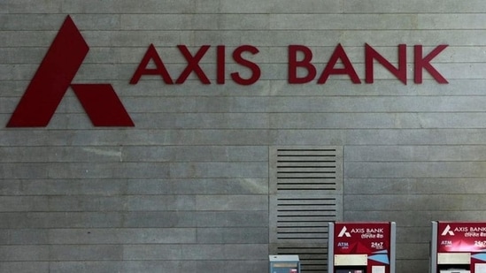 Axis Bank's logo is seen next to ATM machines at its corporate headquarters in Mumbai.