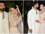 Suniel Shetty's daughter, Athiya Shetty, tied the knot with cricketer KL Rahul at the actor's Khandala farmhouse on Monday. The two lovebirds wore resplendent ensembles for their special day, designed by ace couturier Anamika Khanna. While Athiya wore a subtle pink Chikankari lehenga, KL looked dapper in an ivory sherwani. Keep scrolling to see all the pictures from their special day. (Instagram)
