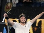 Stefanos Tsitsipas of Greece is congratulated by Jiri Lehecka, right, of the Czech Republic following their quarterfinal match at the Australian Open(AP) Stefanos Tsitsipas of Greece is congratulated by Jiri Lehecka, right, of the Czech Republic following their quarterfinal match at the Australian Open(AP)