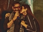 Ajay Devgn and Tabu joined the team of Bholaa on Tuesday to unveil the second teaser of their upcoming film. The two actors, who are also college time friends, were shot in a candid mood at the event. (Varinder Chawla)