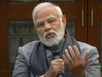 Prime Minister Narendra Modi interacted with a group of youngsters at his residence.(Twitter) Prime Minister Narendra Modi interacted with a group of youngsters at his residence.(Twitter)