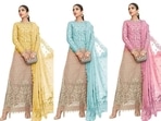 Wear this outfit to dazzle at a wedding and display your style quotient. 