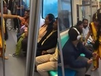 Priya Gupta, dressed as Manjulika from the film Bhool Bhulaiyaa, scaring people in Noida Metro’s Aqua line.(Instagram/@the.realshit.gyan) Priya Gupta, dressed as Manjulika from the film Bhool Bhulaiyaa, scaring people in Noida Metro’s Aqua line.(Instagram/@the.realshit.gyan)